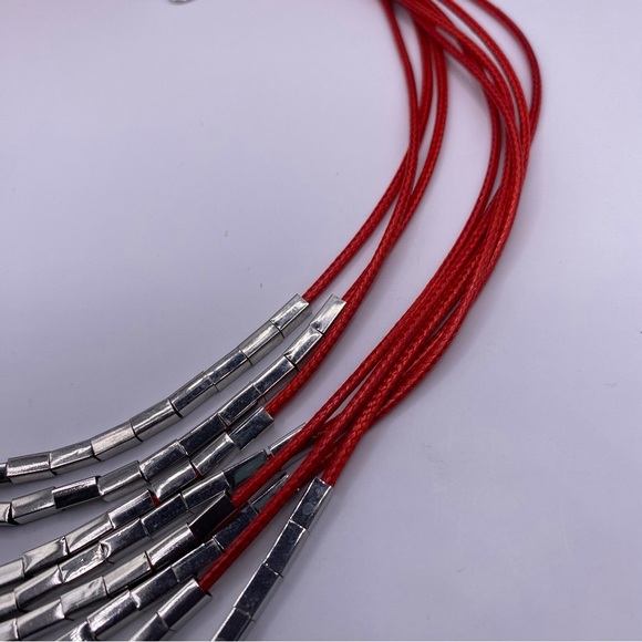 Multi-strand Silver Tone Beaded Red Rope Necklace - Picture 4 of 4